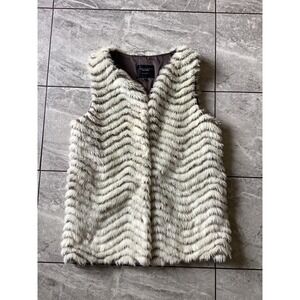 Sanctuary Clothing Faux Fur Vest Chevron Shaggy Brown Cream XV9003Y Womens Large